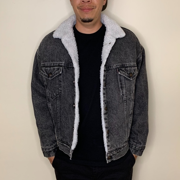 denim sherpa jacket black